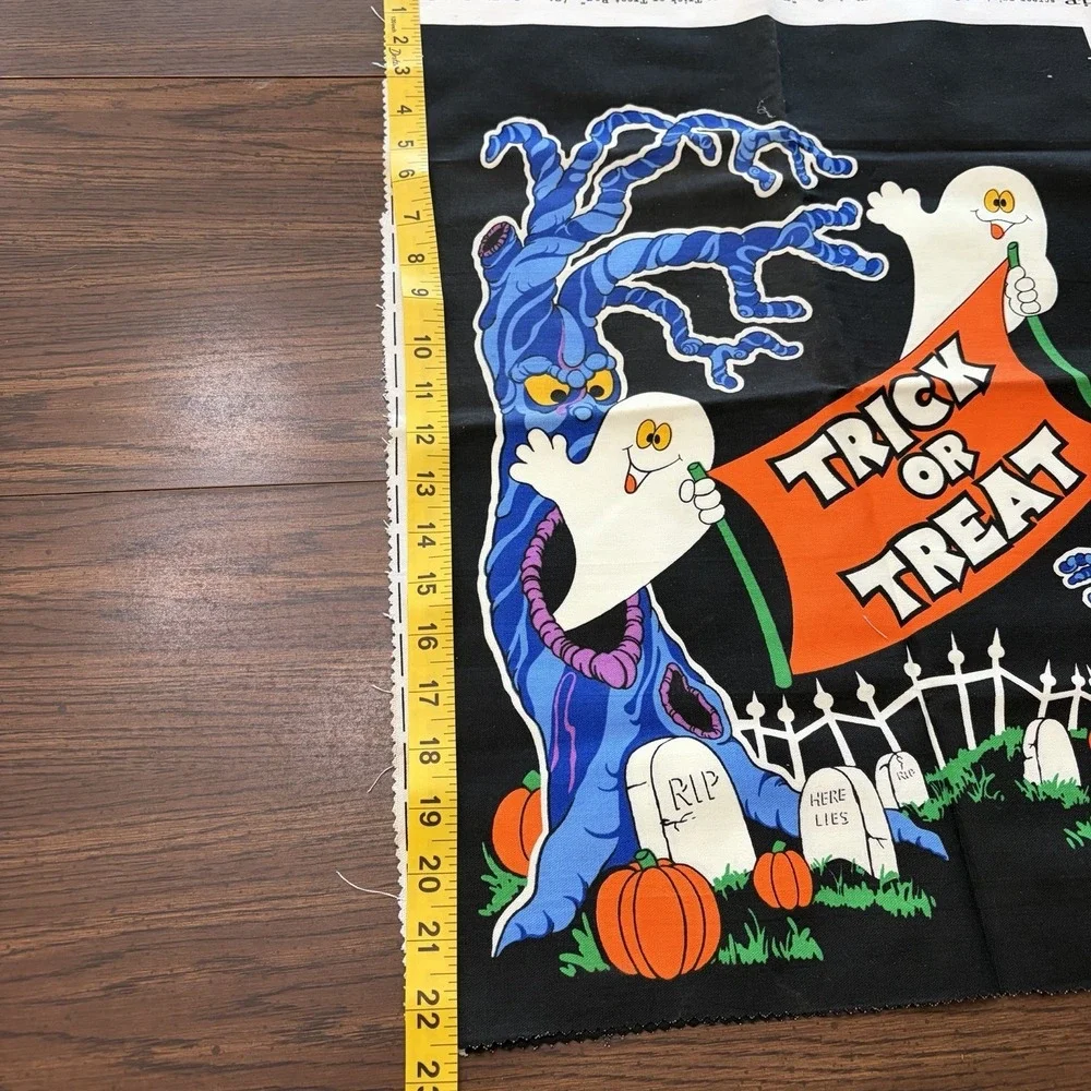 Vintage Halloween Trick Or Treat Haunted House Cranston Fabric Panels Cut Sew